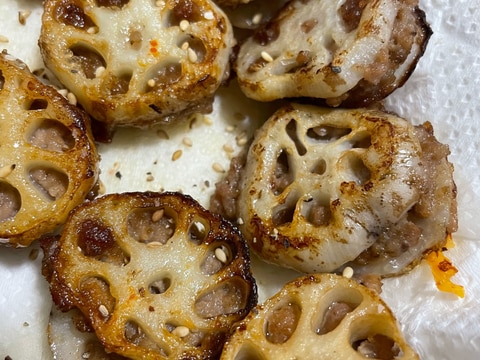 豚ひき肉のれんこんハサミ揚げ焼き